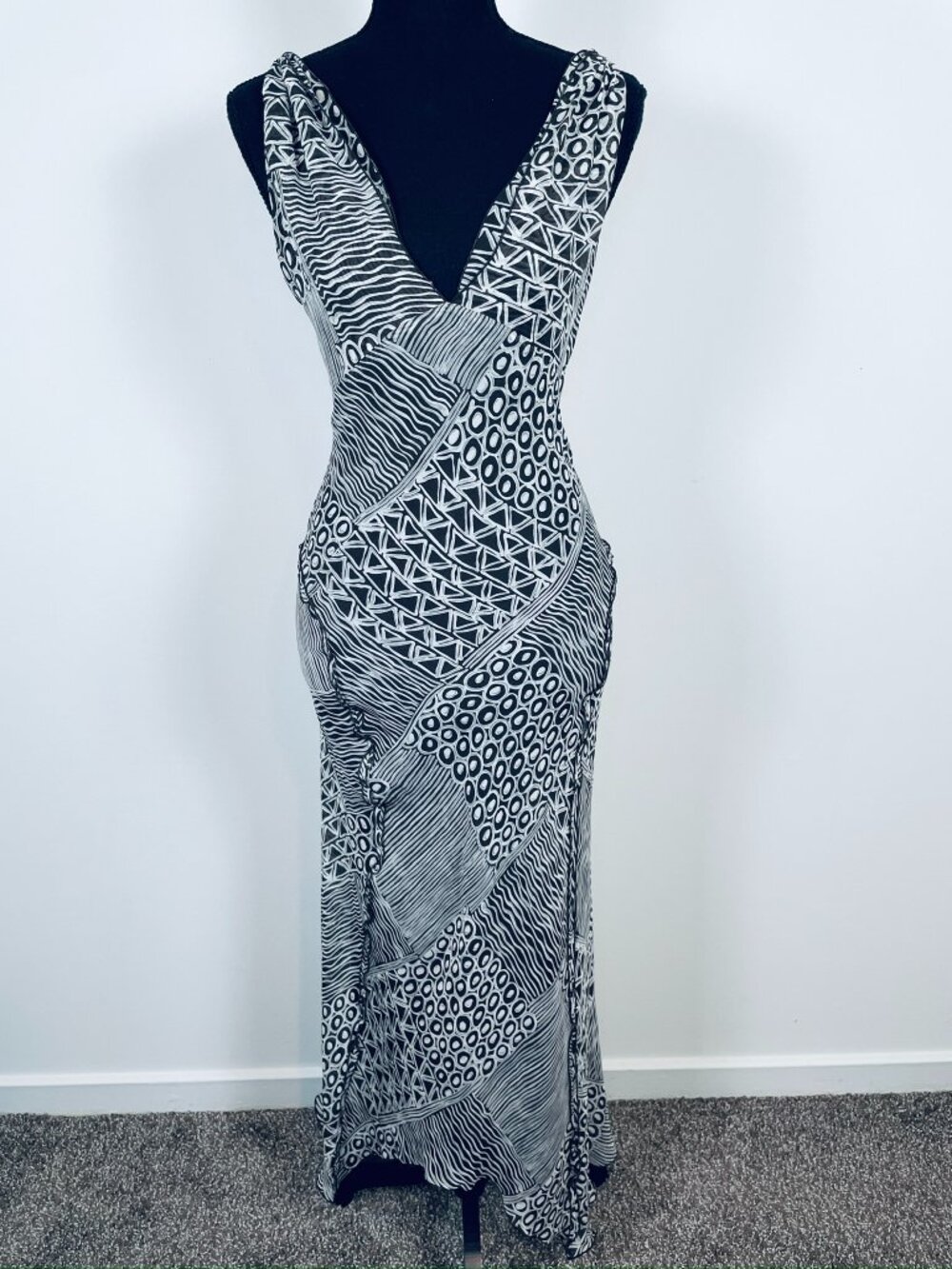 CERRUTI 1881 100% silk geometric maxi dress, Made in Italy